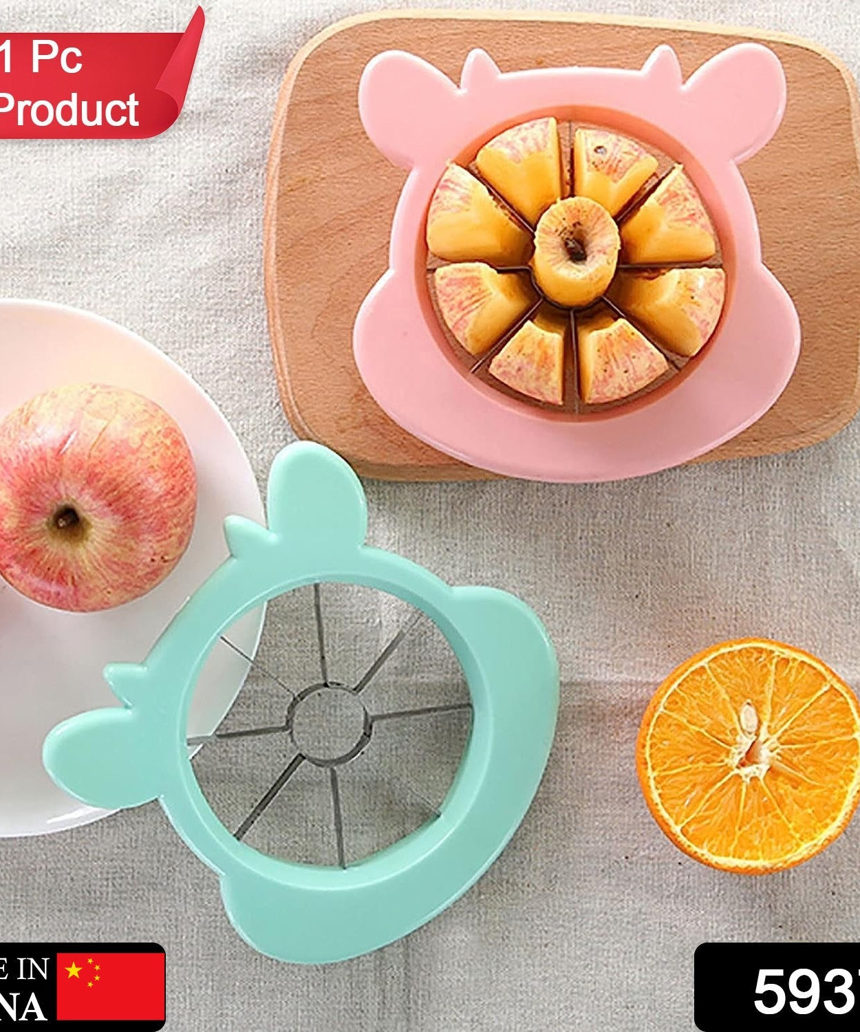 Fruit slicer and peeler with stainless steel blades, includes apple corer and chopper.