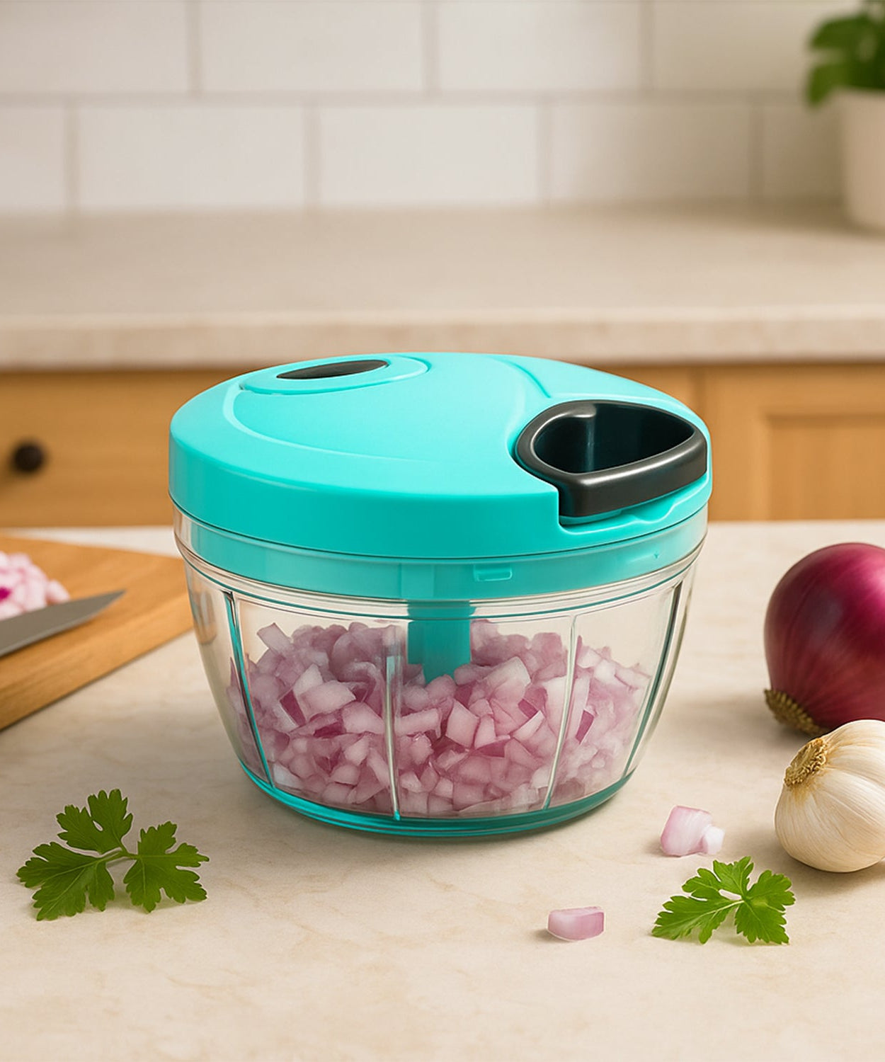 Handy Mini Plastic Vegetable Chopper Cutter, Onion Chopper Vegetables for Kitchen Accessories with 3 Blades