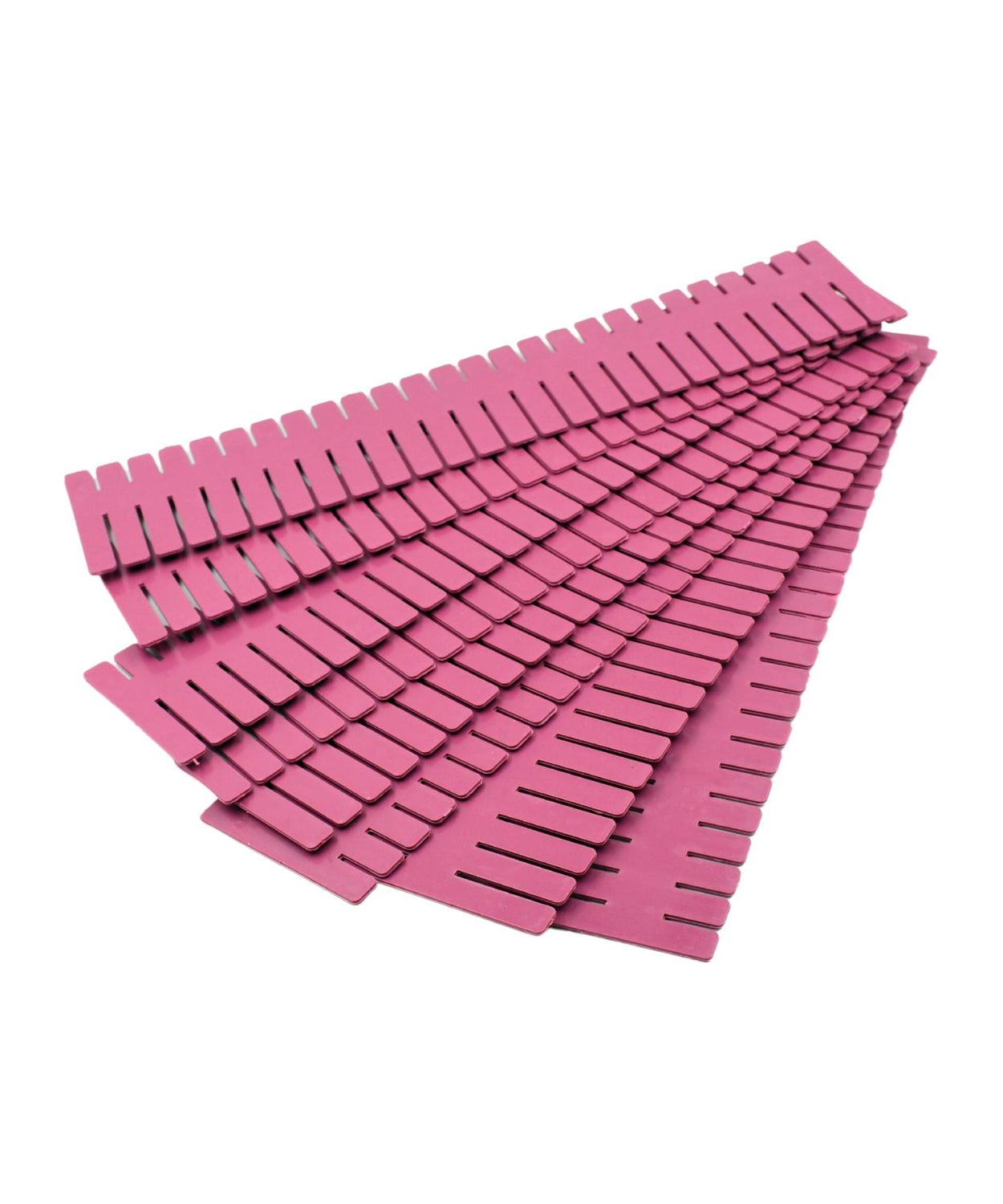 Drawer organizers with adjustable grid, plastic dividers for home and kitchen use.