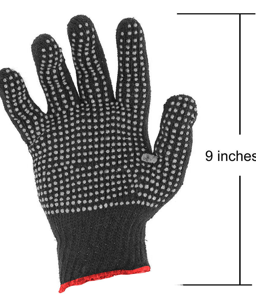 Heavy-duty work gloves made from cotton polyester.