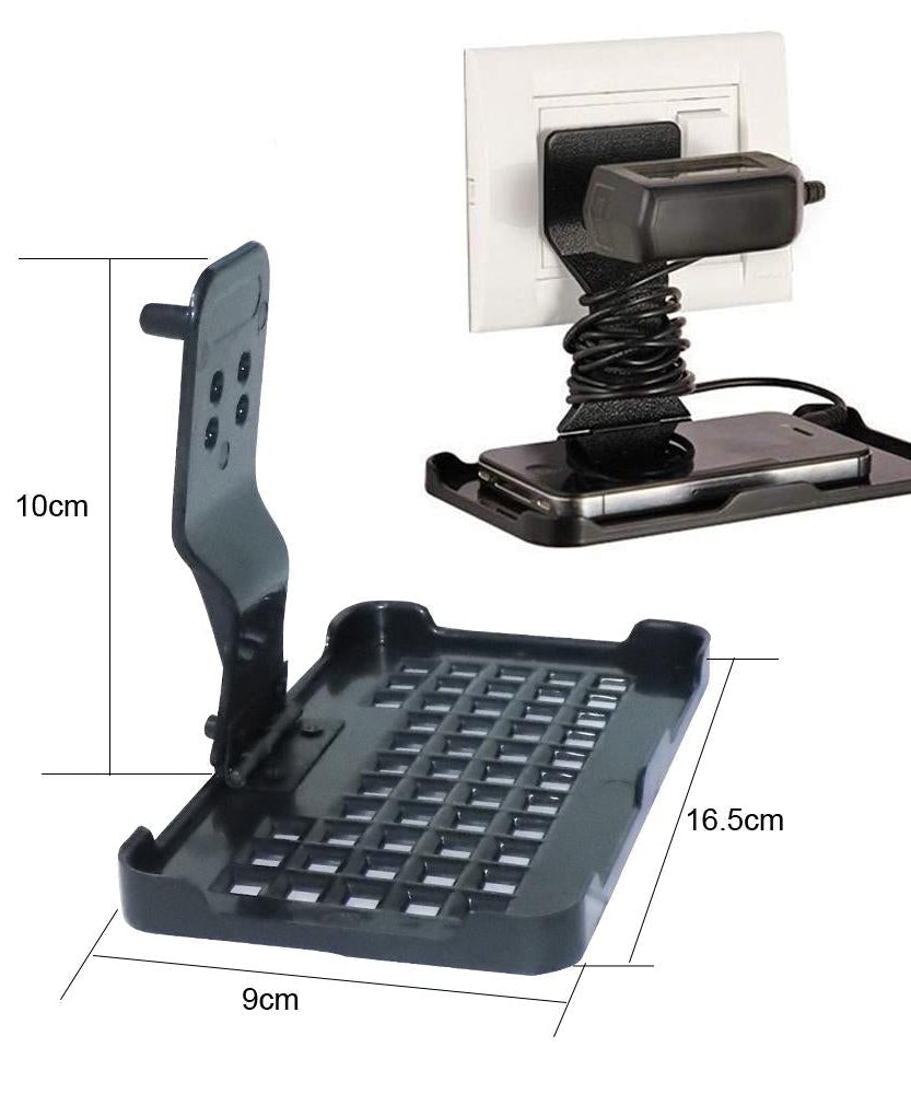 Wall holder for phone with integrated charging stand.