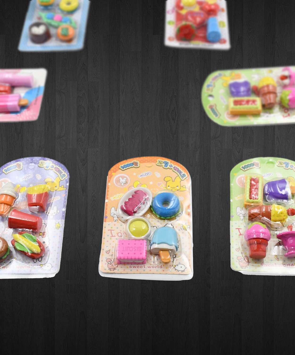 Stylish and colorful erasers set, ideal for return gifts and party favors.