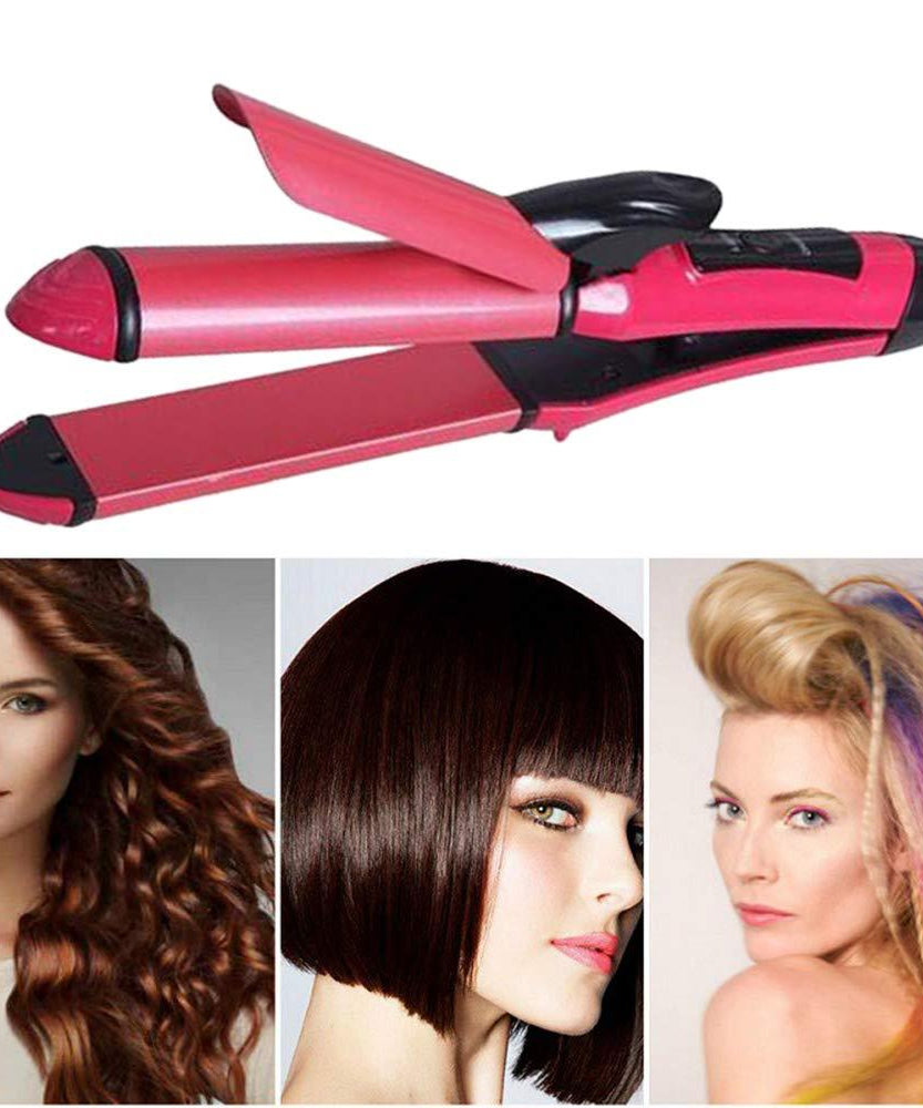 2-in-1 curling and straightening hair iron.
