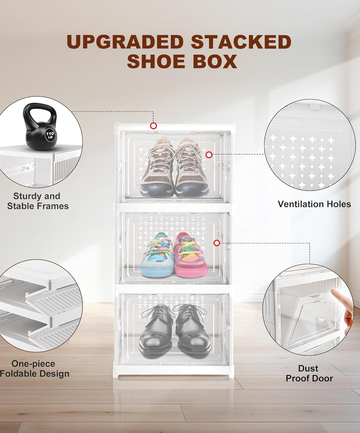 Stackable Multifunctional Storage, for Clothes Foldable Drawer Shelf Basket Utility Cart Rack Storage Organizer Cart for Kitchen, Pantry Closet, Bedroom, Bathroom, Laundry (3 Layer / 1 Pc)