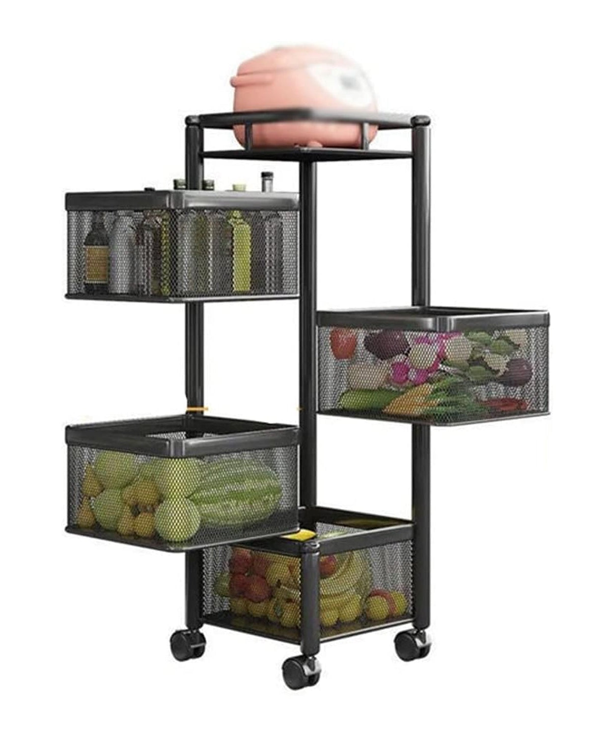 Metal High Quality Kitchen Trolley Kitchen Organizer Items and Kitchen Accessories Items for Kitchen Rack Square Design for Fruits & Vegetable Onion Storage Kitchen Trolley with Wheels (4 Layer)