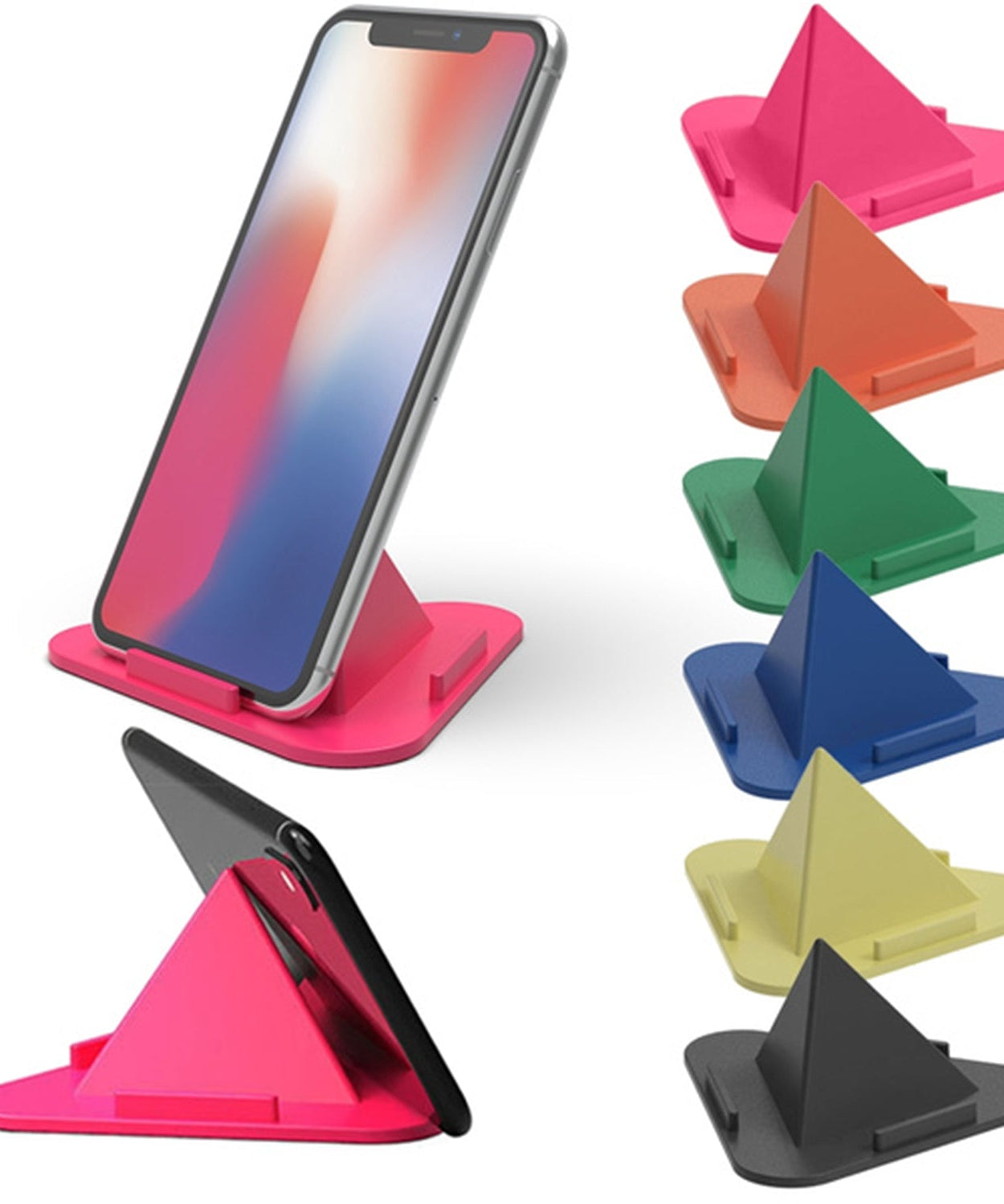 Mobile stand with three angles, pyramid design.