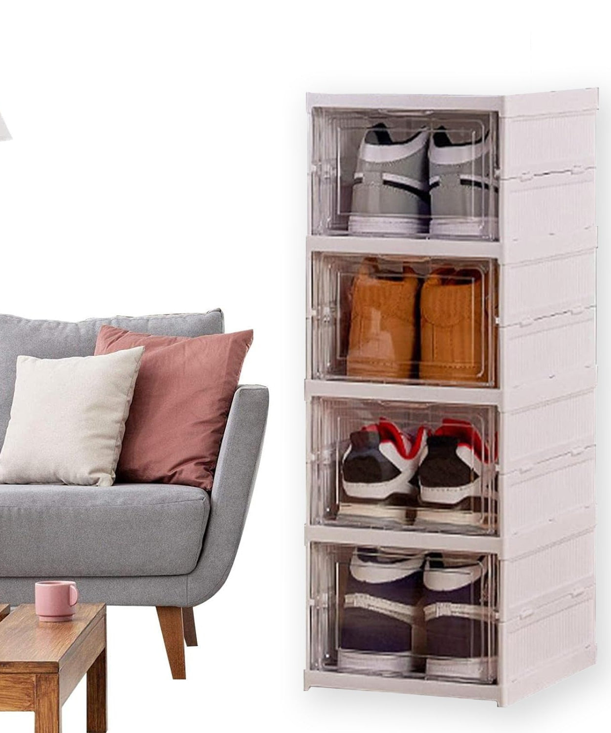 Stackable Multifunctional Storage, for Clothes Foldable Drawer Shelf Basket Utility Cart Rack Storage Organizer Cart for Kitchen, Pantry Closet, Bedroom, Bathroom, Laundry (4 Layer /  1 Pc)