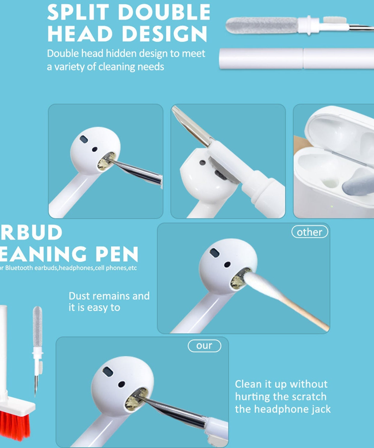 Computer dust cleaning brush with multiple functions including keycap remover