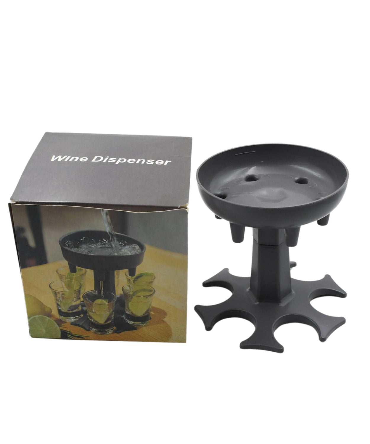 Shot glasses with dispenser and tray for faster party serving.