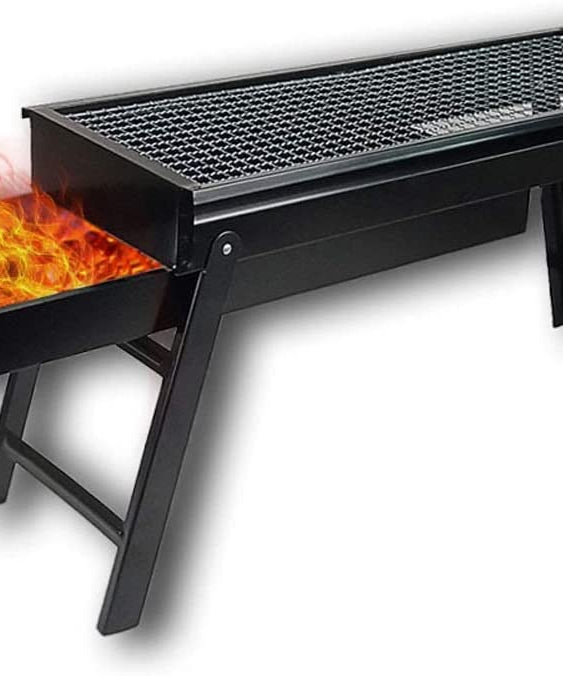 Portable BBQ grill with foldable design.