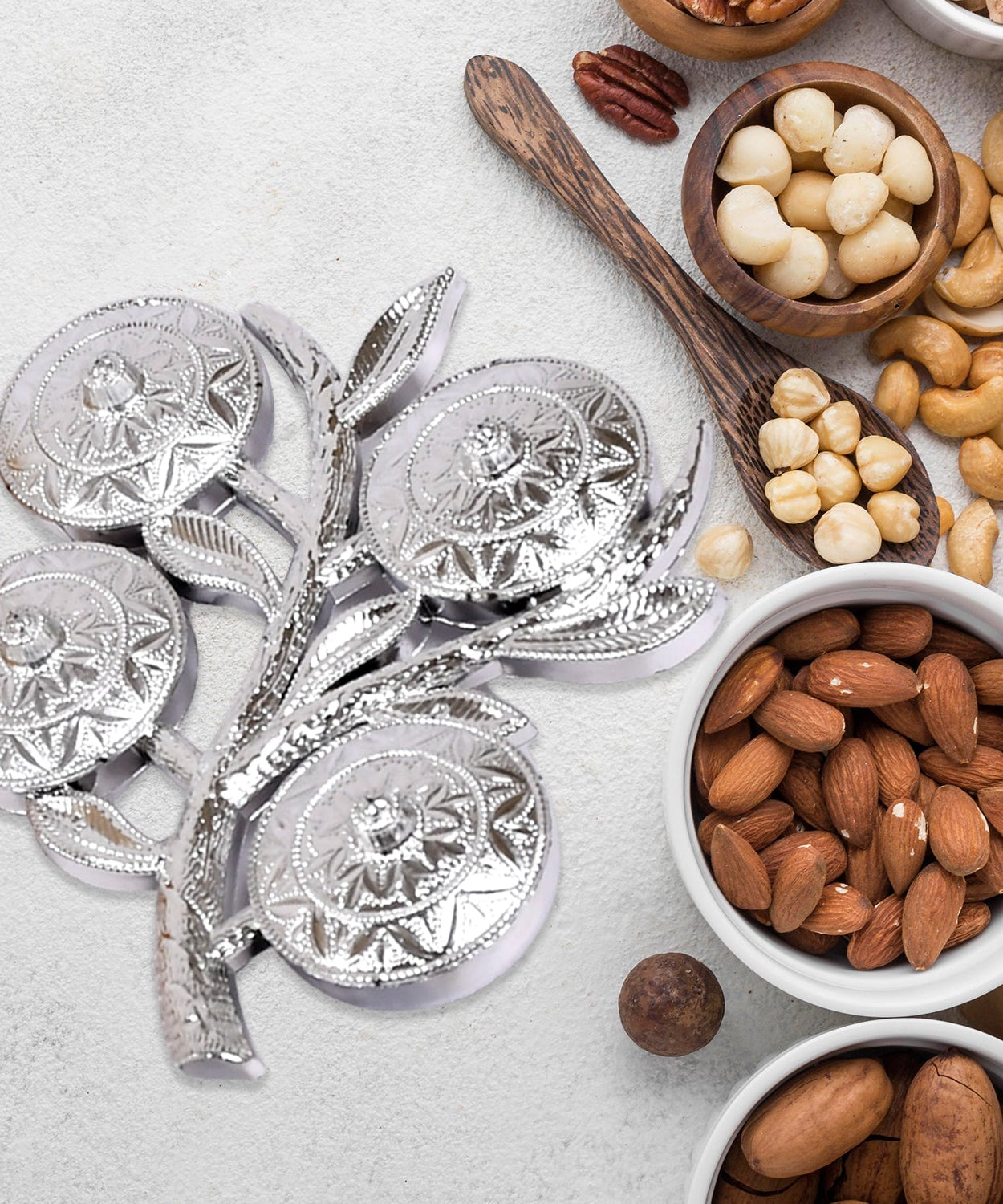 Tree Shape 4 Compartment Mukhwas Dani Serving Tray For Home & Kitchen Use