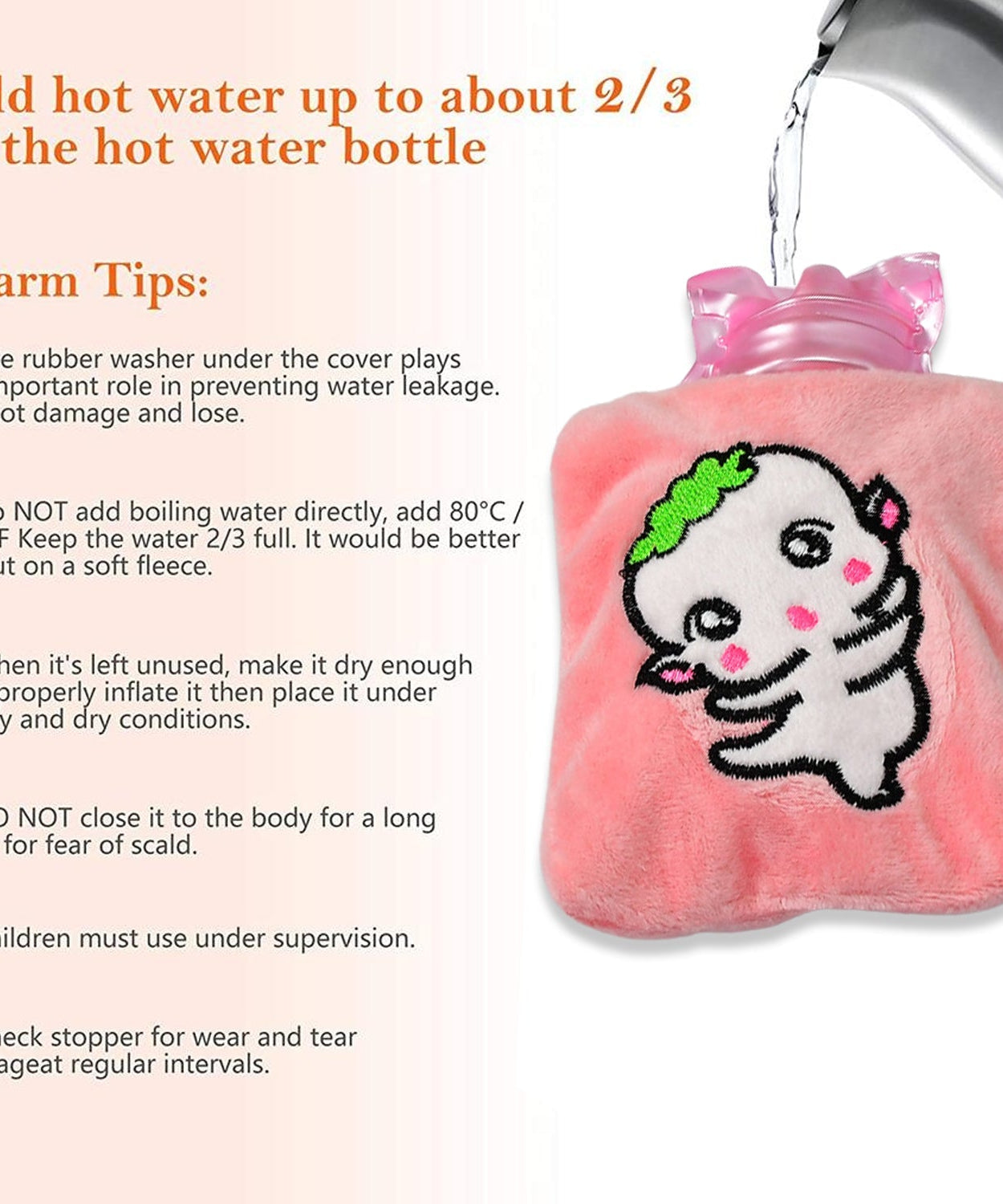 Pink Cartoon Small Hot Water Bag with Cover for Pain Relief