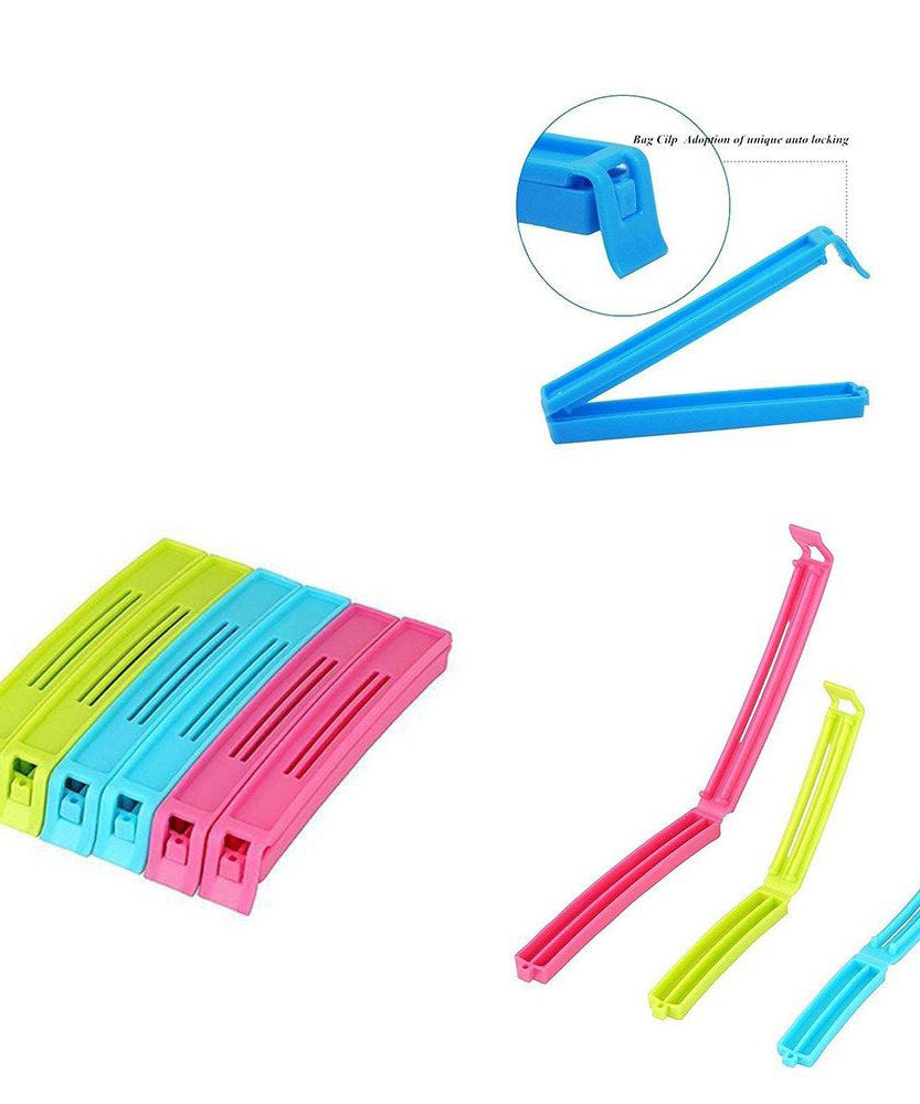 Set of 18 multicolored plastic snack bag clips for sealing