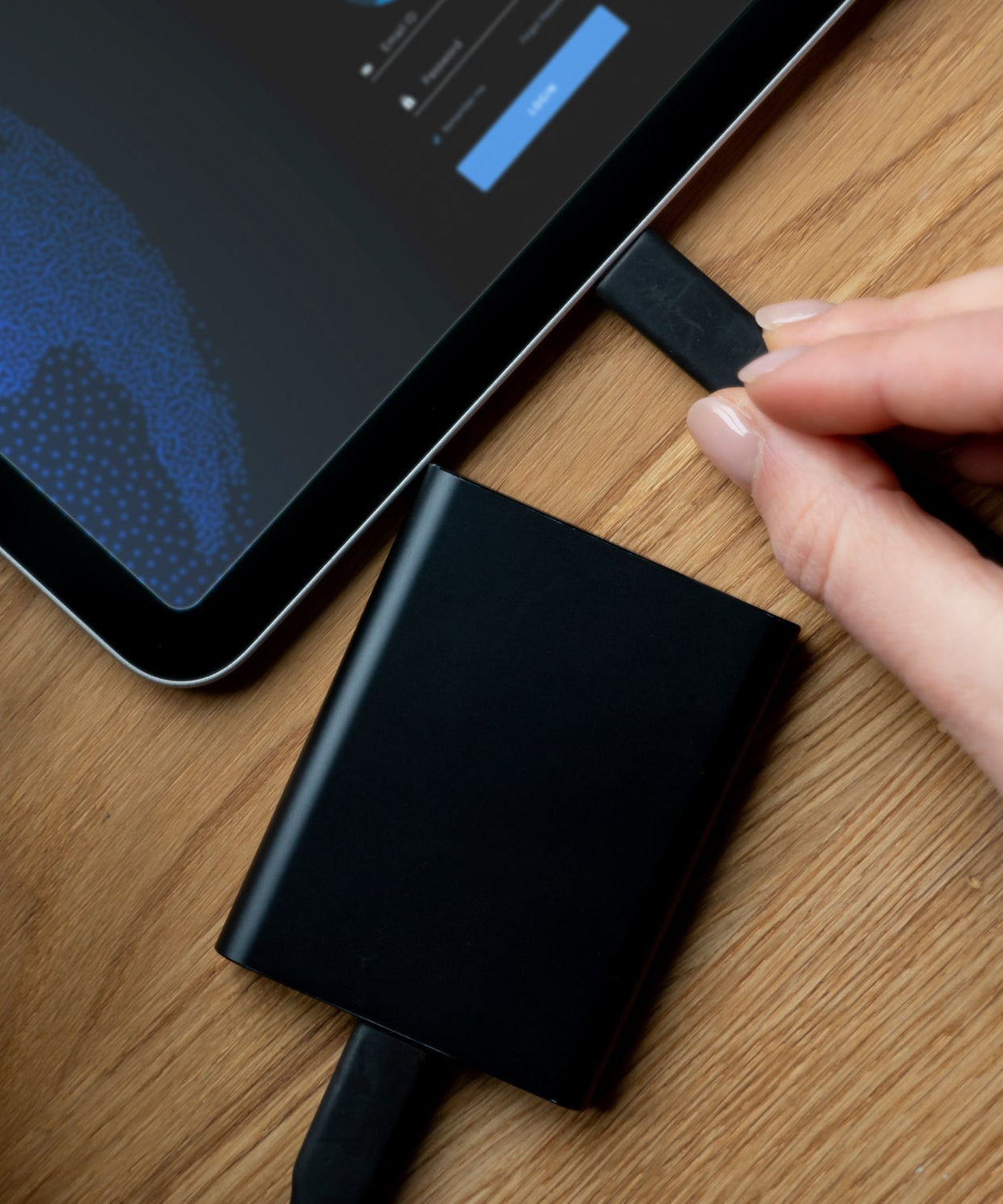 Micro USB cable for charging and data.