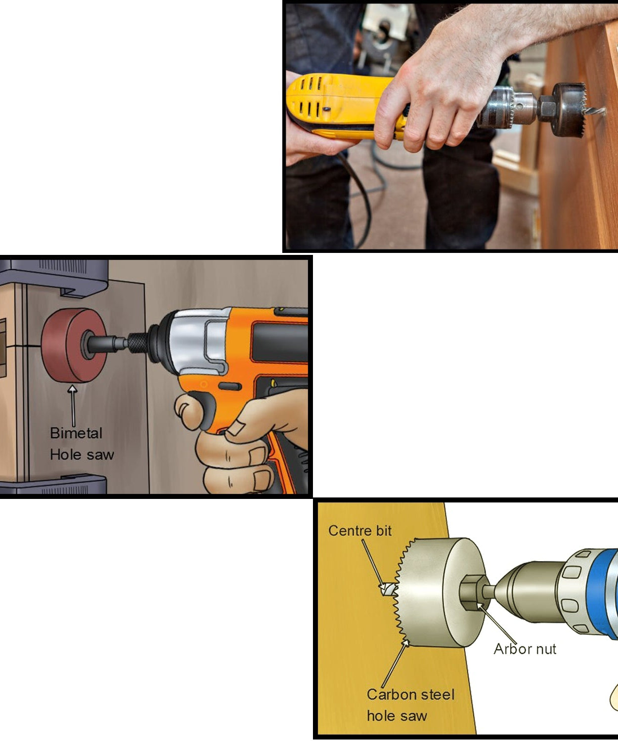 Hole saw kit with 12 pieces for different diameters.