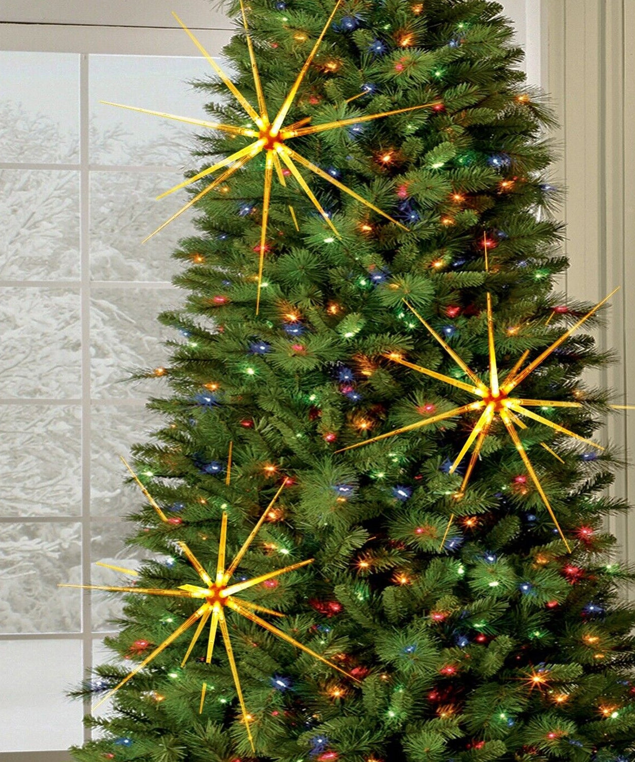 3D Gold Star Hanging Decoration Star, Acrylic Look  Hanging Luminous Star for Windows, Home, Garden Festive Embellishments for Holiday Parties Weddings Birthday Home Decoration (Medium)
