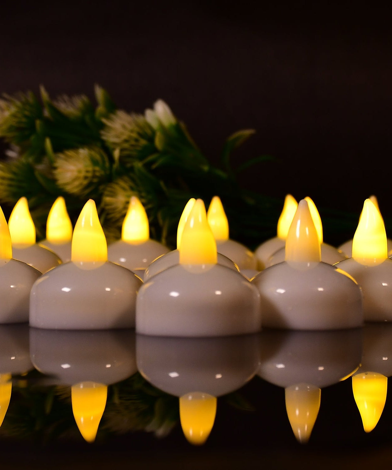 Flameless tea lights for wedding decor