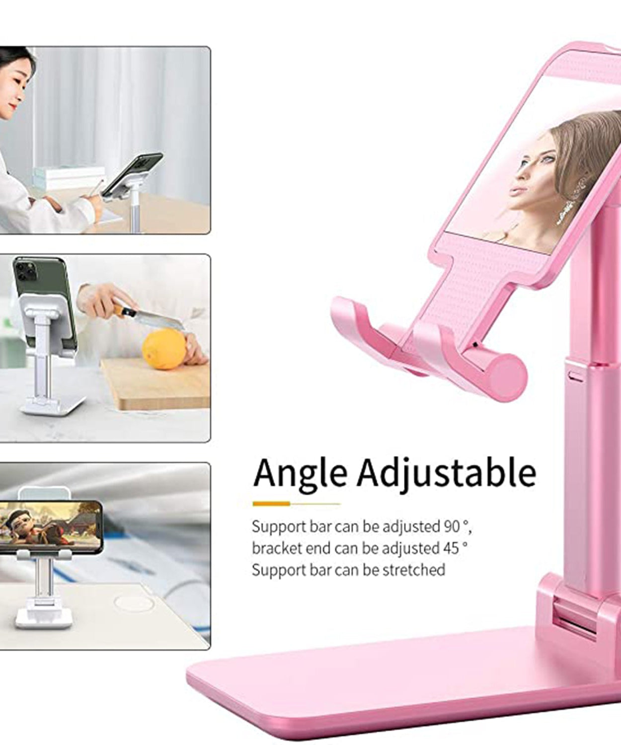 Phone holder with mirror and height adjust