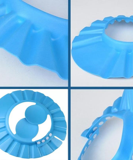 Soft baby shower cap with adjustable strap.