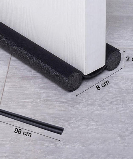 Door draft guard with twin seals, prevents heat loss