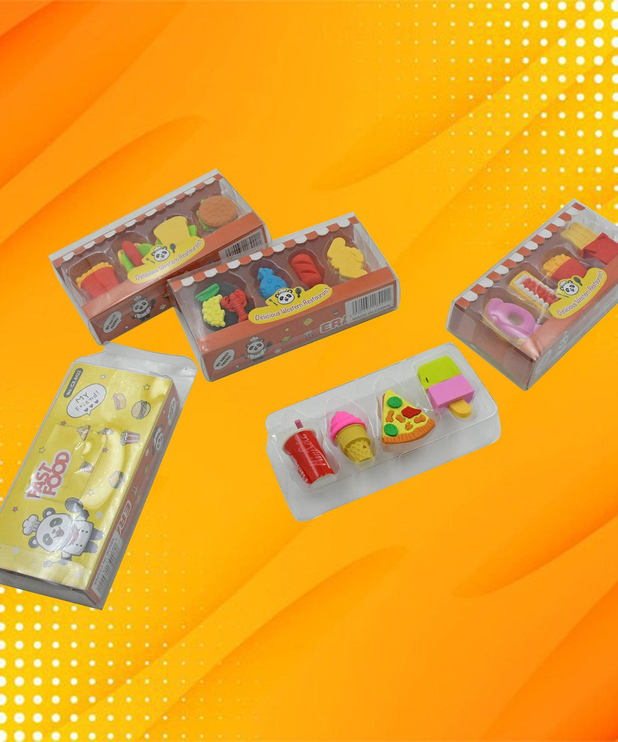 Fun erasers with food and drink themes for kids
