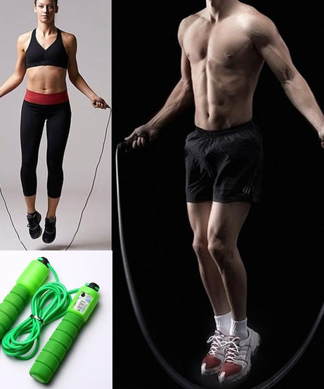 Skipping rope with digital counter for workout routines.