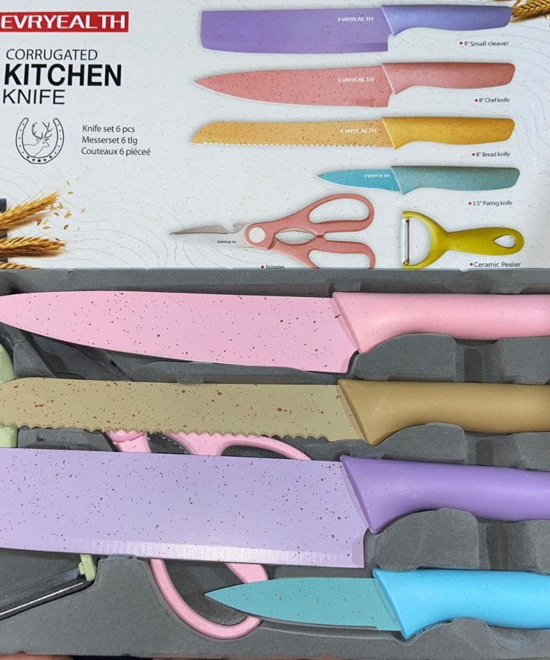 Corrugated 6Pc Kitchen Knife Set Professional Box Knife Set 6 Piece Forged Kitchen Knives with Box.