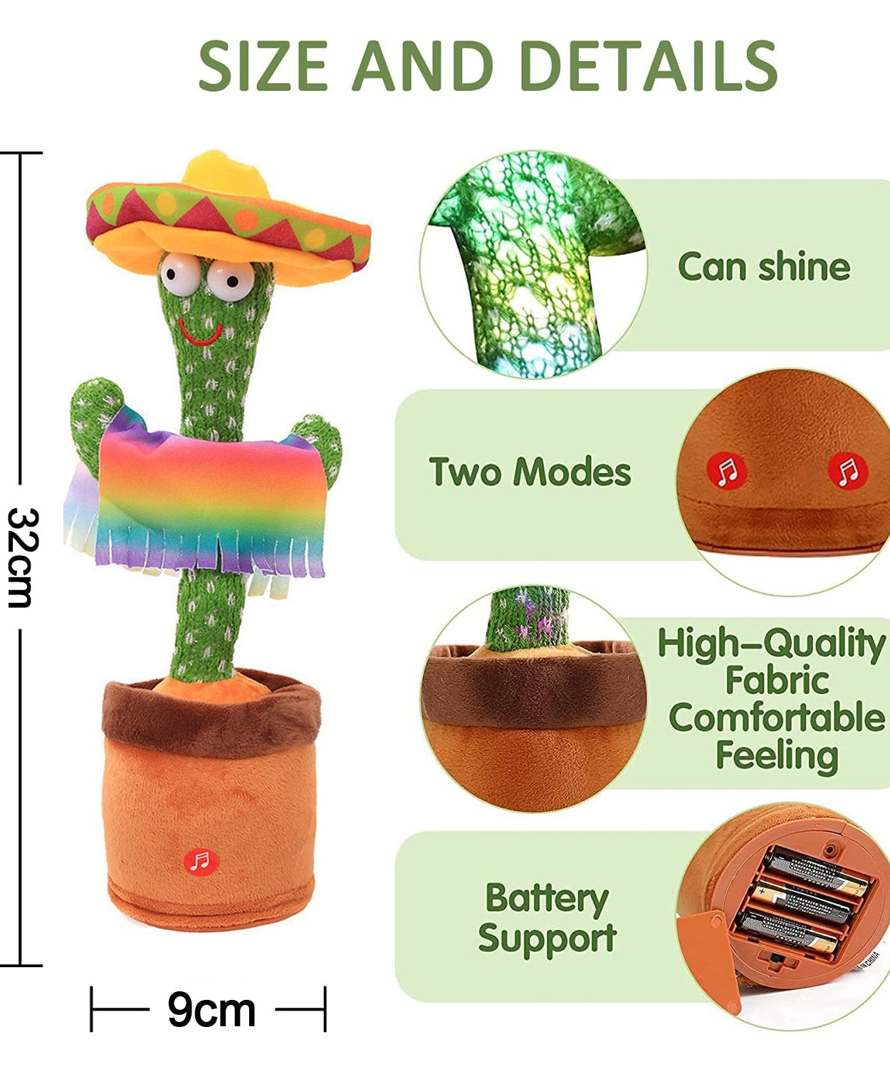 Entertaining cactus toy with spinning and dancing action