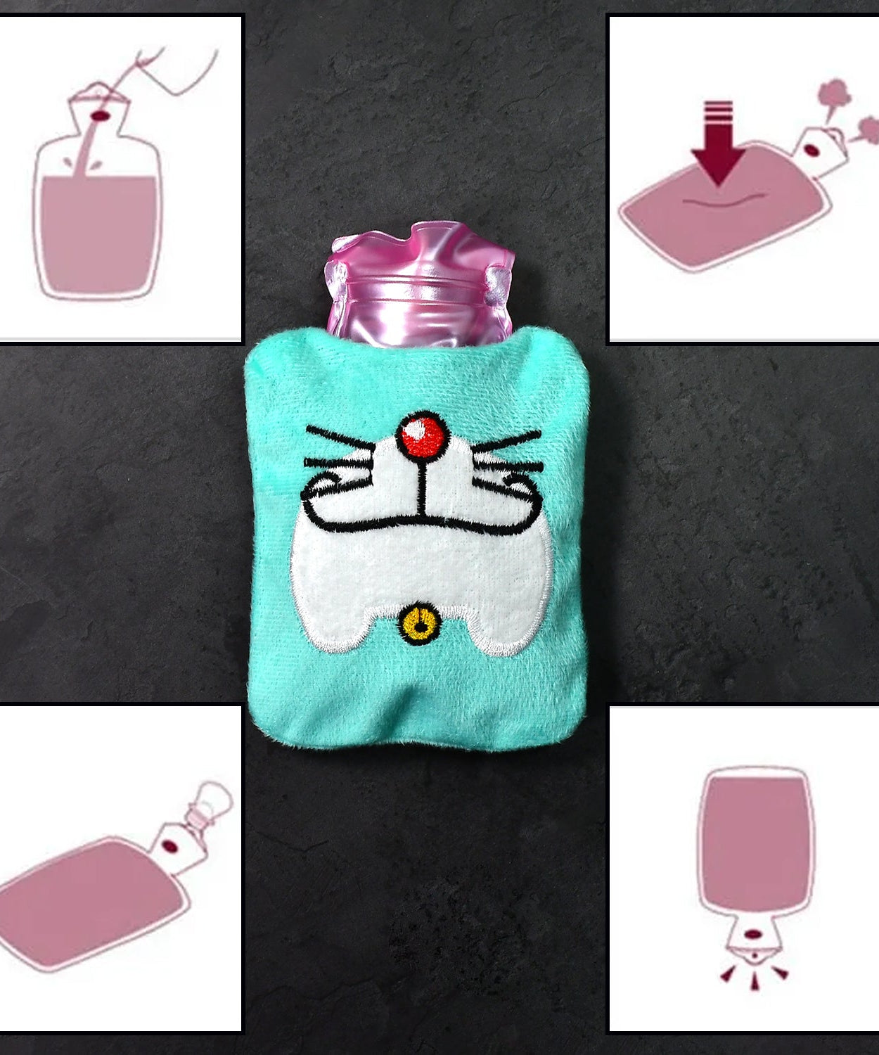 Doremon Cartoon Small Hot Water Bag with Cover for Pain Relief