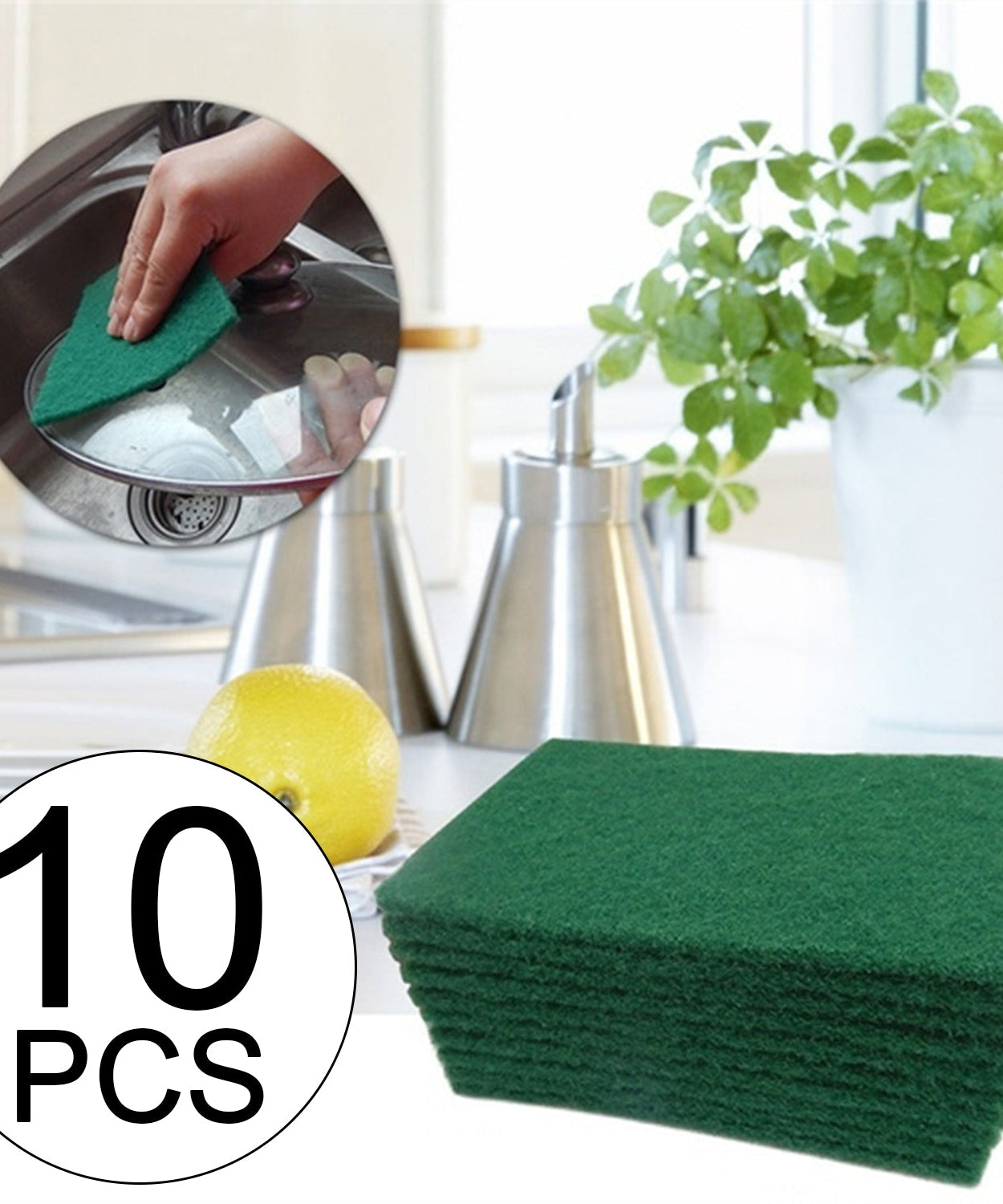 Green kitchen scrubber pads designed for effective cleaning