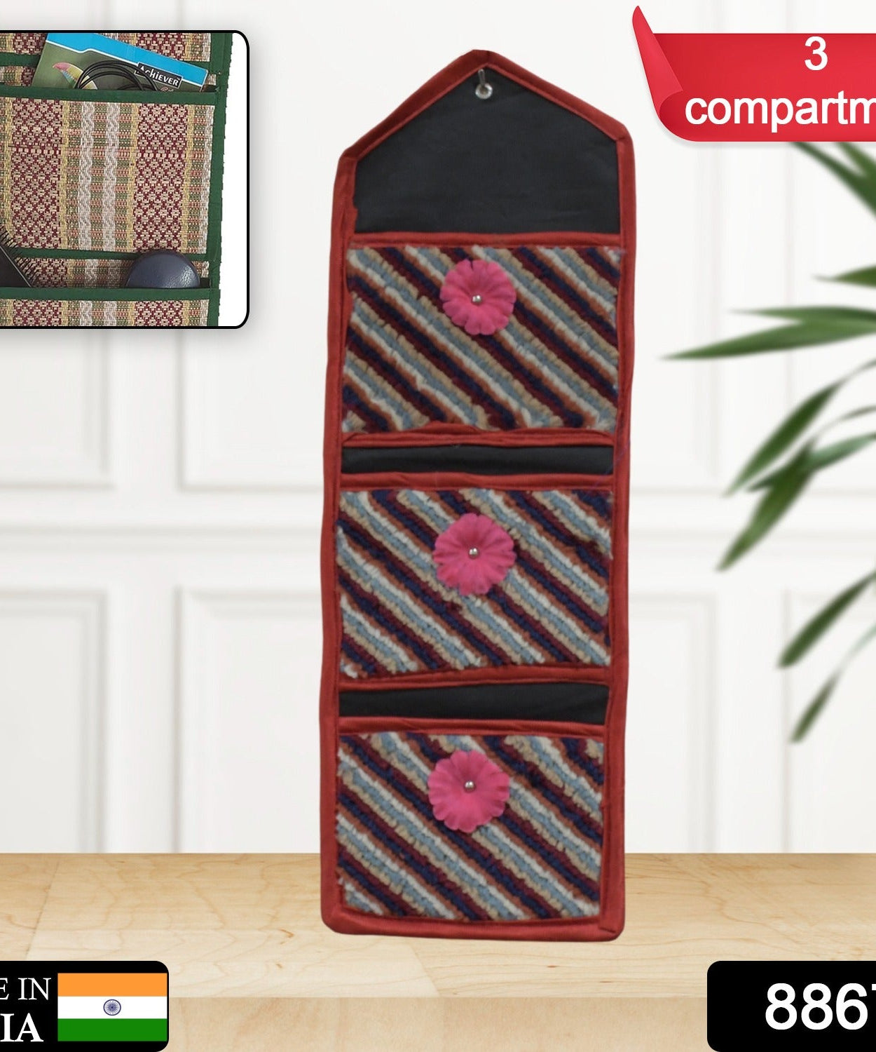Foldable Hanging Organizer with 3 Pockets - Wall Hanging Letter Holder