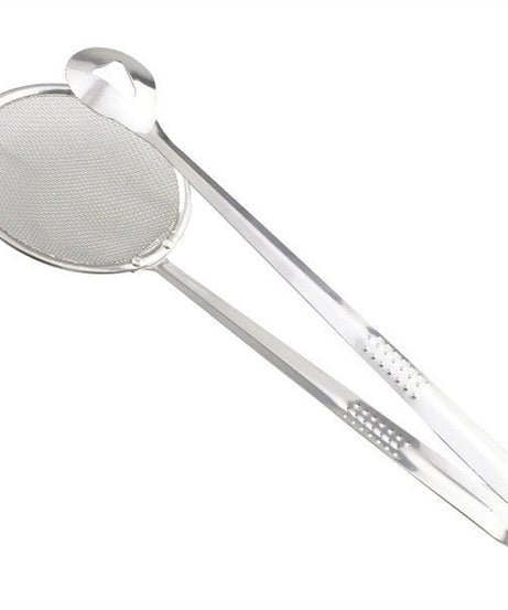 Kitchen filter spoon with clip, stainless steel, multi-functional.