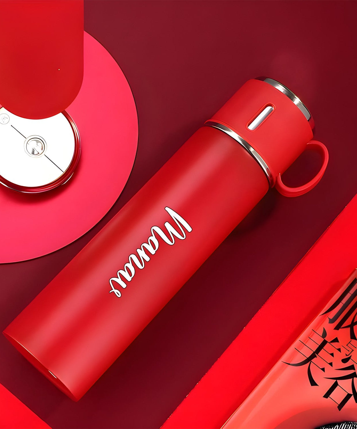 Customized Stainless Steel Vacuum Flask Set with 3 Cups – 500ML | Personalized Name Bottle Gift Combo for Boyfriend, Girlfriend, Employee