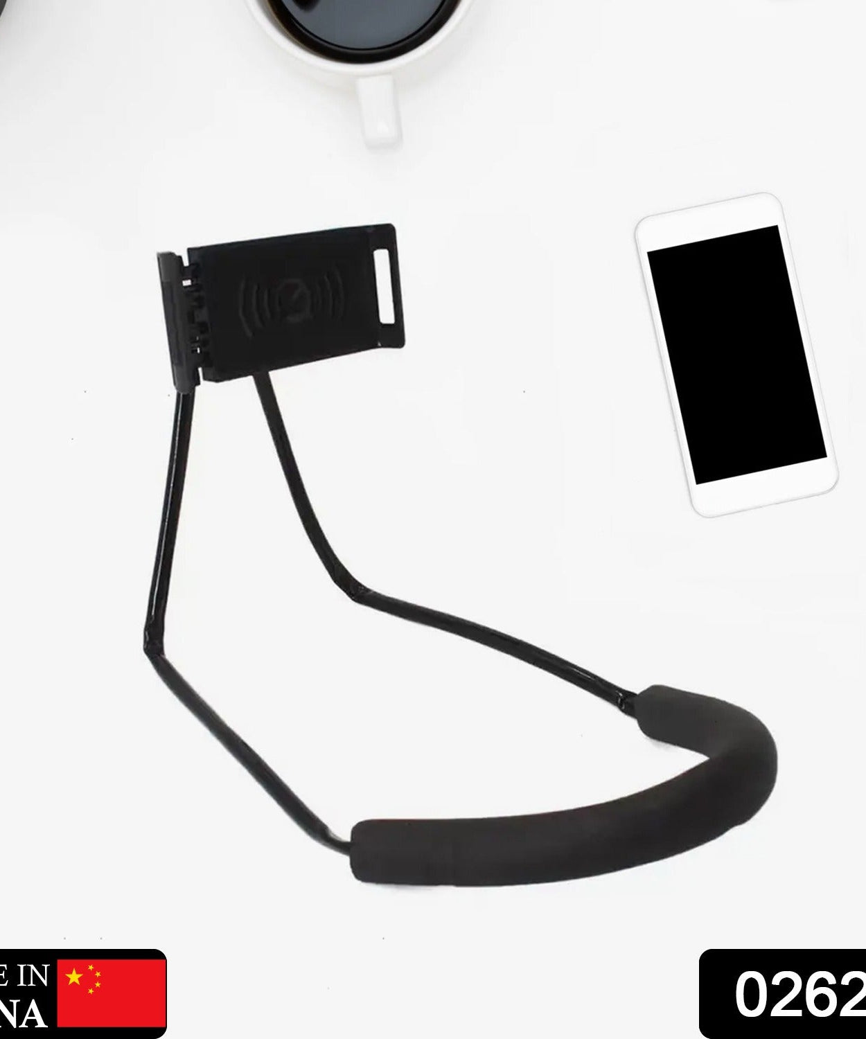 Universal phone and tablet stand with flexible arms for desktop use.