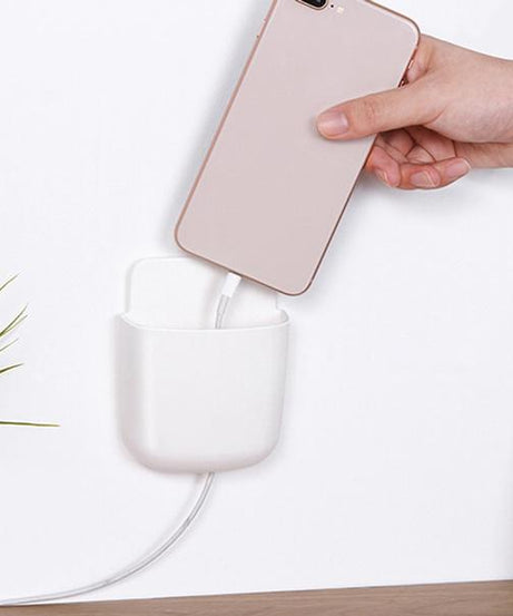 Phone holder with charging port.