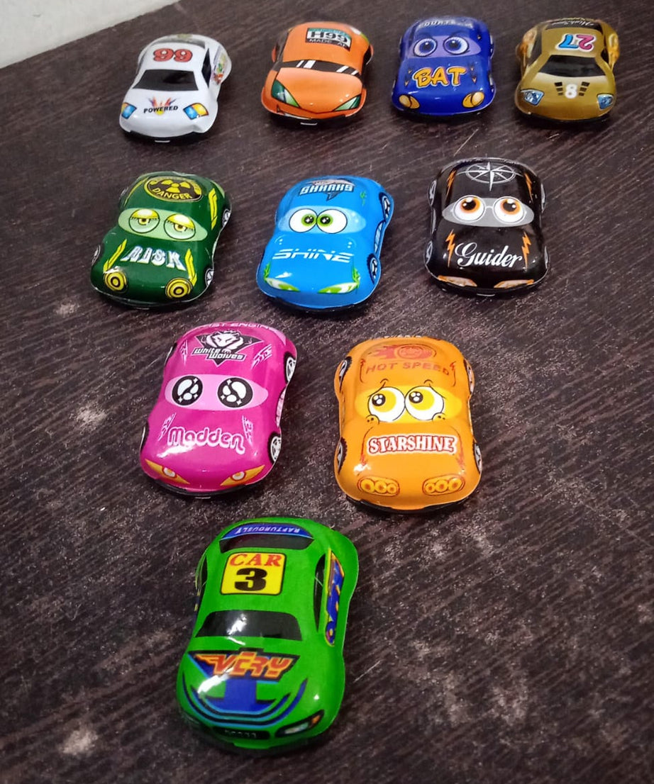 Set of mini pull back cars, ideal for kids, showing diverse car designs.