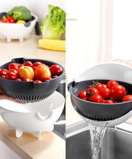 Detailed view of the vegetable cutter with multiple blade attachments