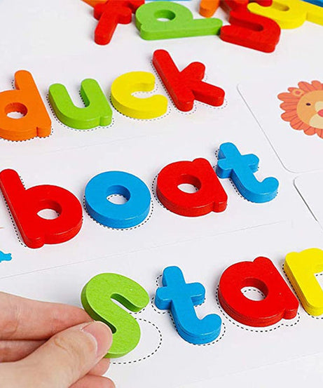 Magnetic alphabet letters on a board
