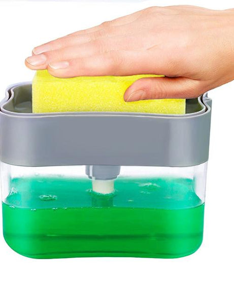 Countertop soap dispenser with sponge holder.