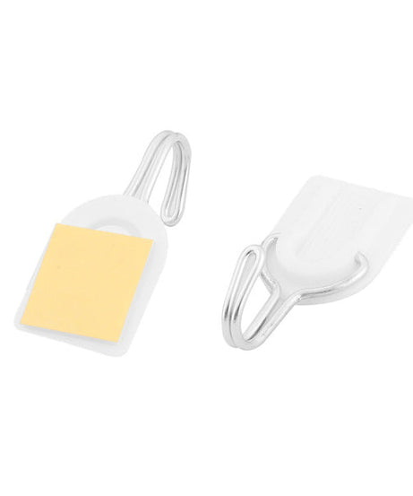 Plastic hook for hanging towels and robes.