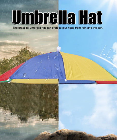 Hands free umbrella hat, protects from sun and rain.
