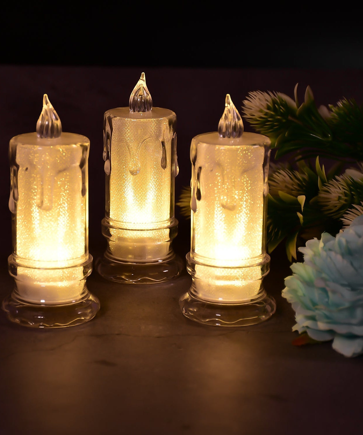 Collection of big size flameless candles.