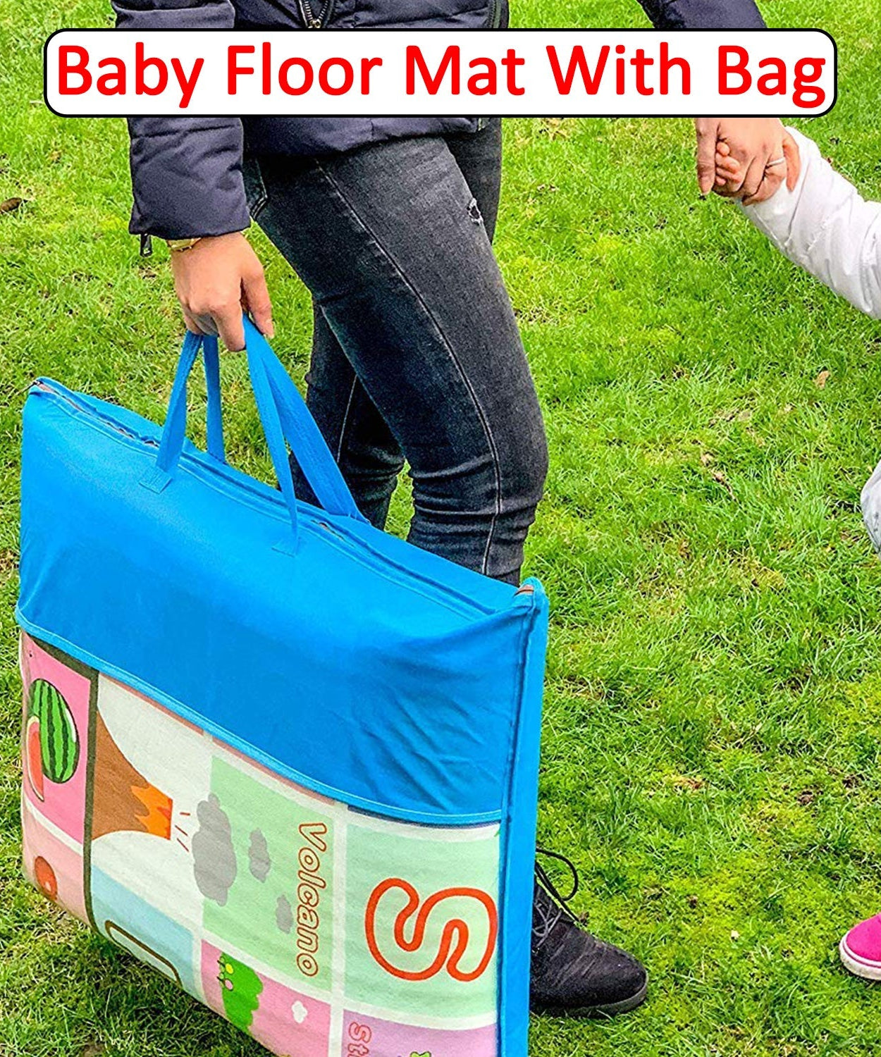 Double-sided waterproof baby play mat with a bag, large size 120 x 180 cm for home use