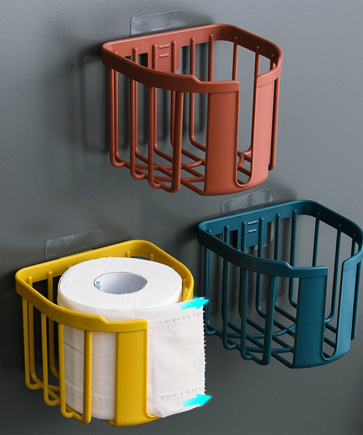 Convenient toilet paper holder for kitchen and bathroom use.