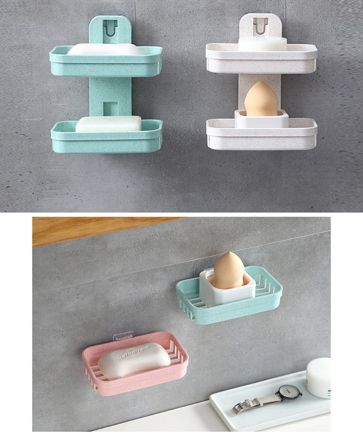 Wall-mounted plastic soap box with a double layer design and vacuum dispenser