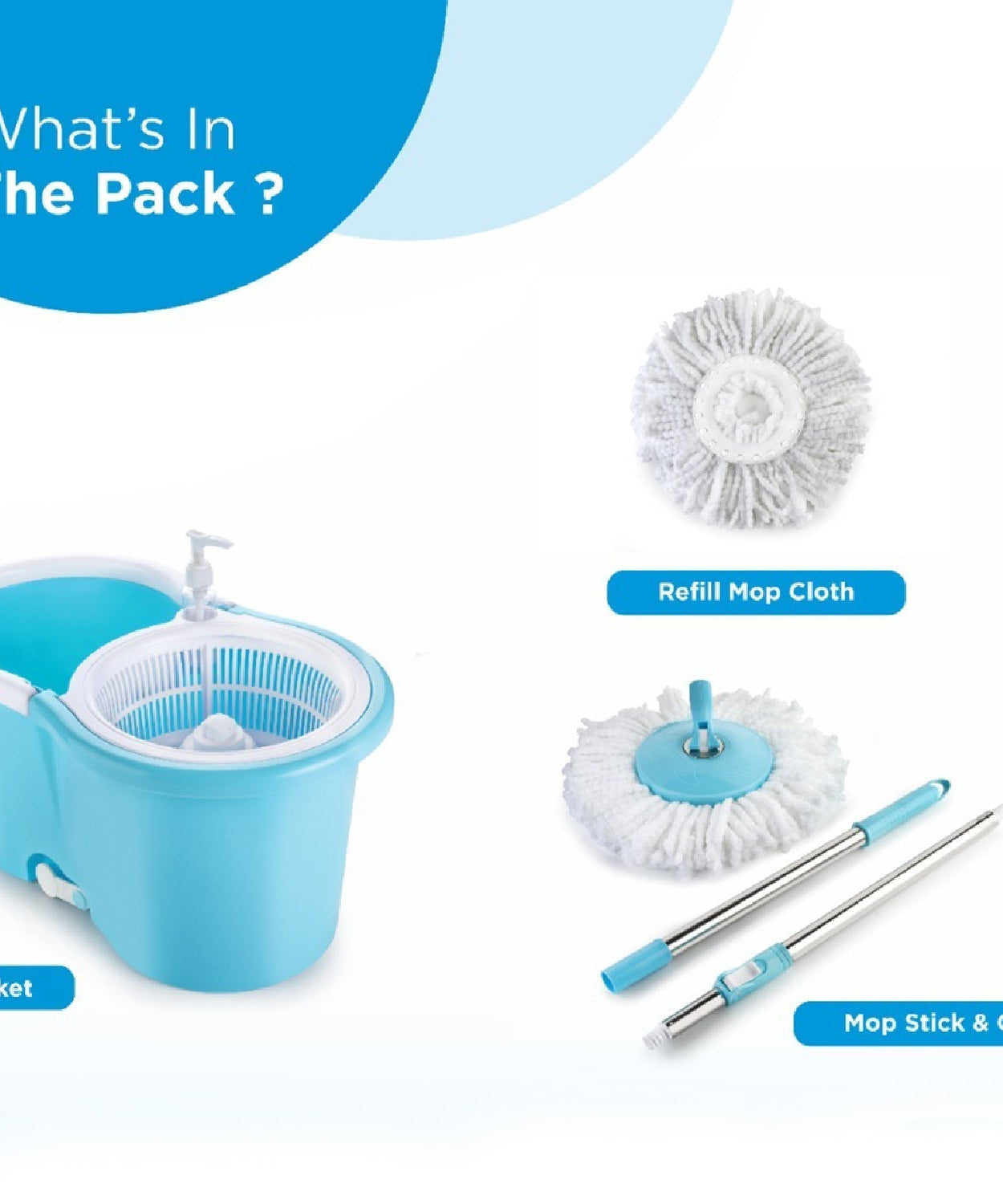 8702 Plastic Spinner Bucket Mop 360 Degree Self Spin Wringing with 2 Absorbers for Home and Office Floor Cleaning Mops Set 