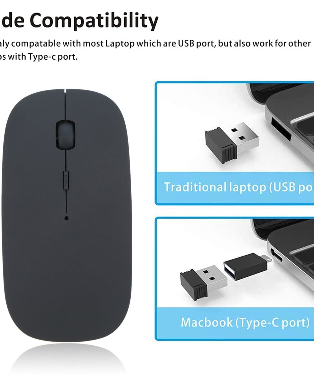 Portable wireless mouse for computers and iPads, ergonomic design.