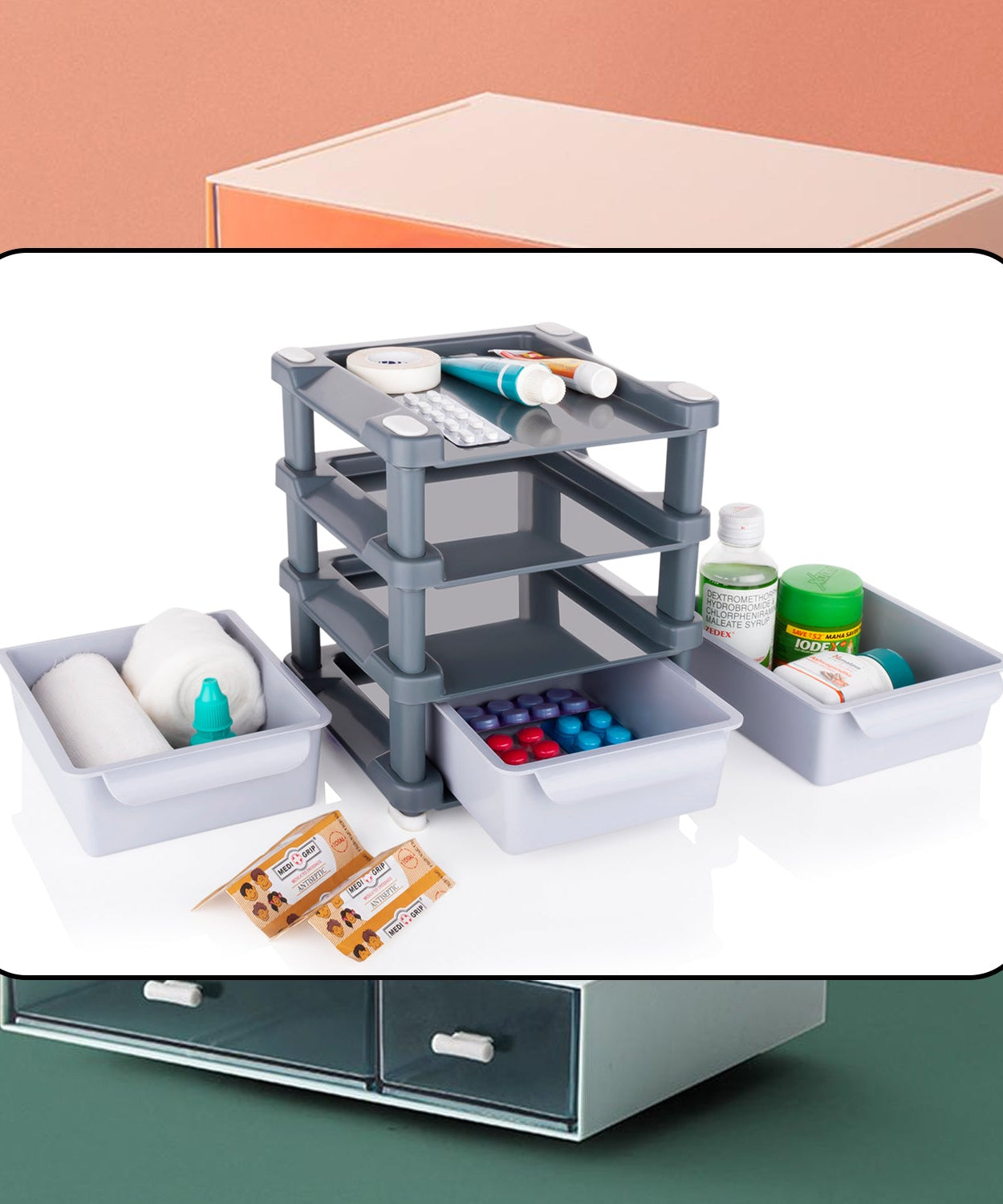 Mini drawer unit with three layers for organizing and storing makeup items