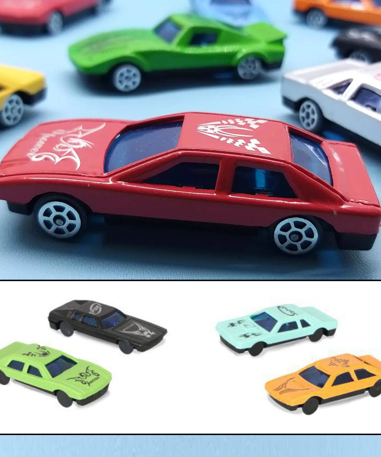 Super Racer car set with 25 toy cars, each with unique colors and designs