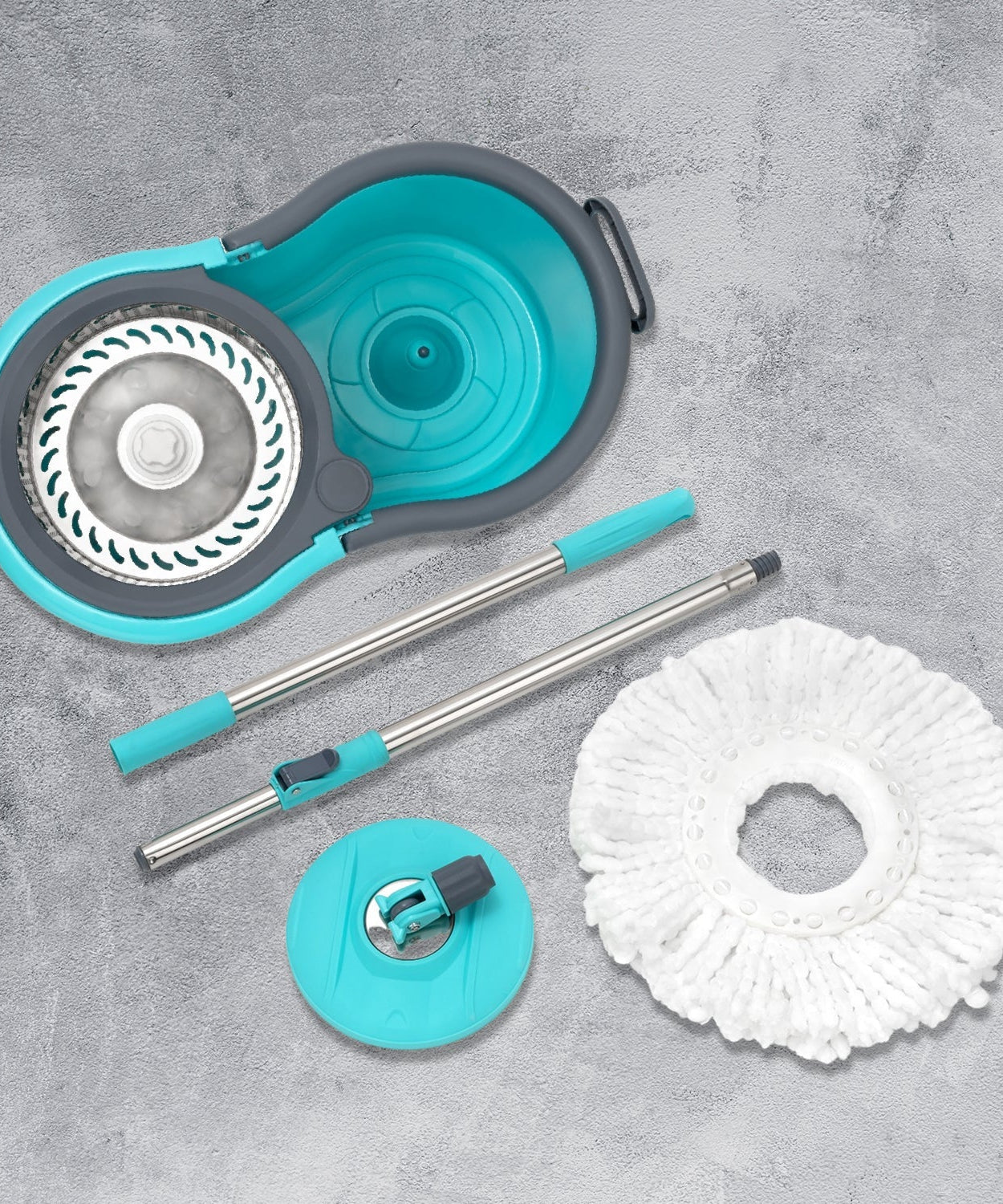 Quick spin mop with steel spin and big bucket for cleaning.